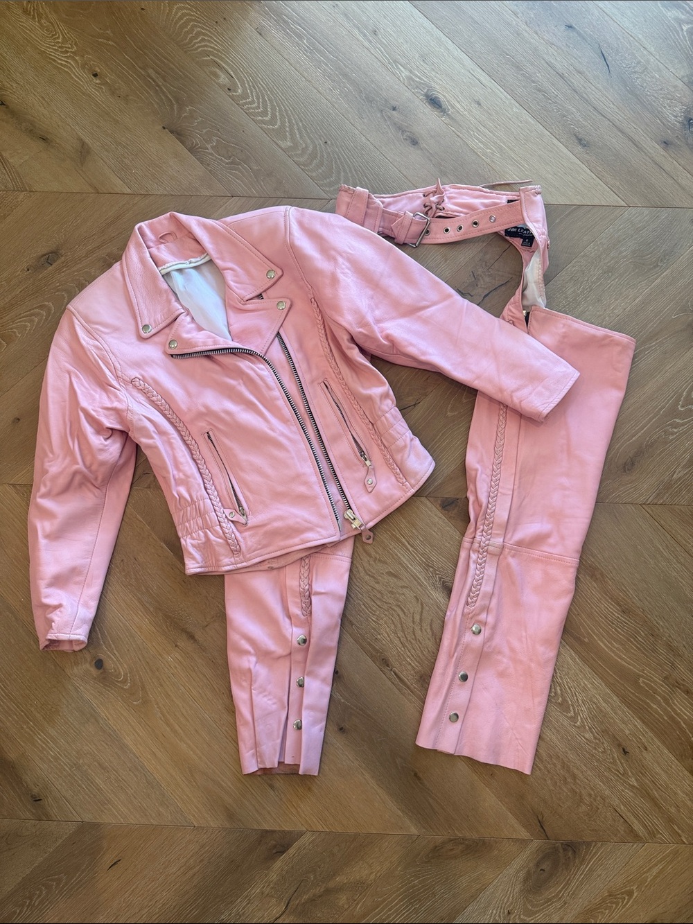 PLAYBOY Pink Faux Leather Moto Jacket and Chaps Set